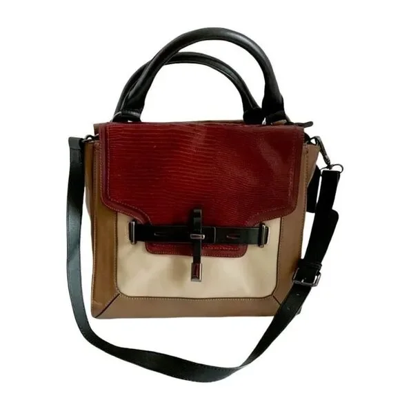 Vince Camuto 'Max' Tri-Color Leather Satchel Croc-Embossed Flap Adjustable Strap